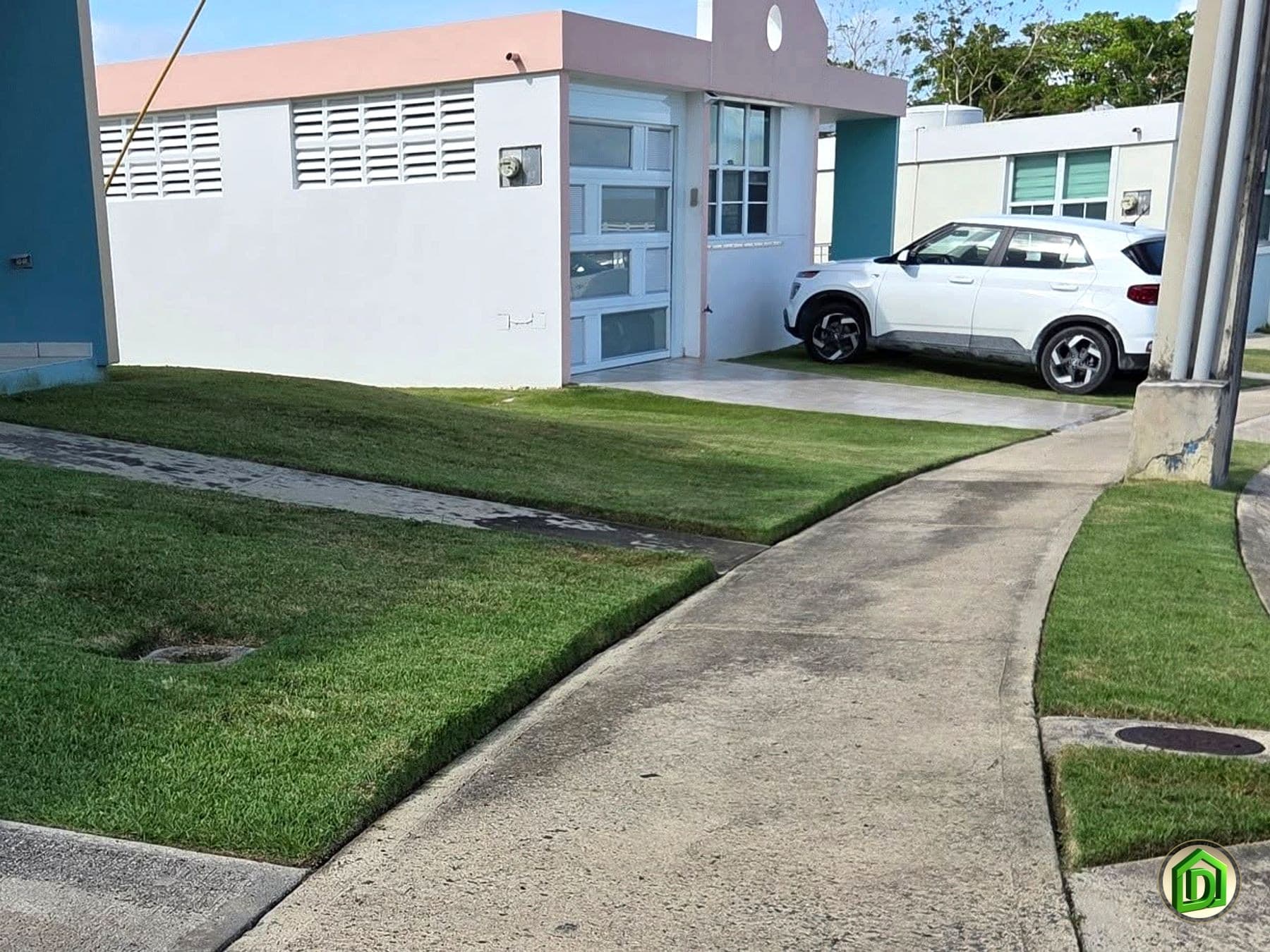 Césped de esquina terminado